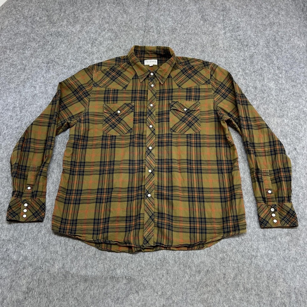 Tecovas Shirt Mens XL Green Plaid Flannel Long Sleeve Western Pearl Snap Country